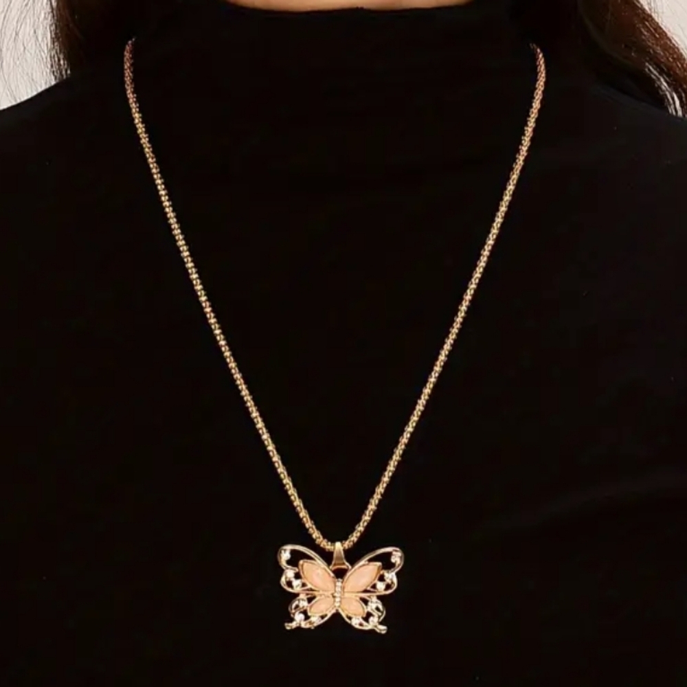 Rose Gold Opal Butterfly Pendant Necklace - Picture 5 of 6